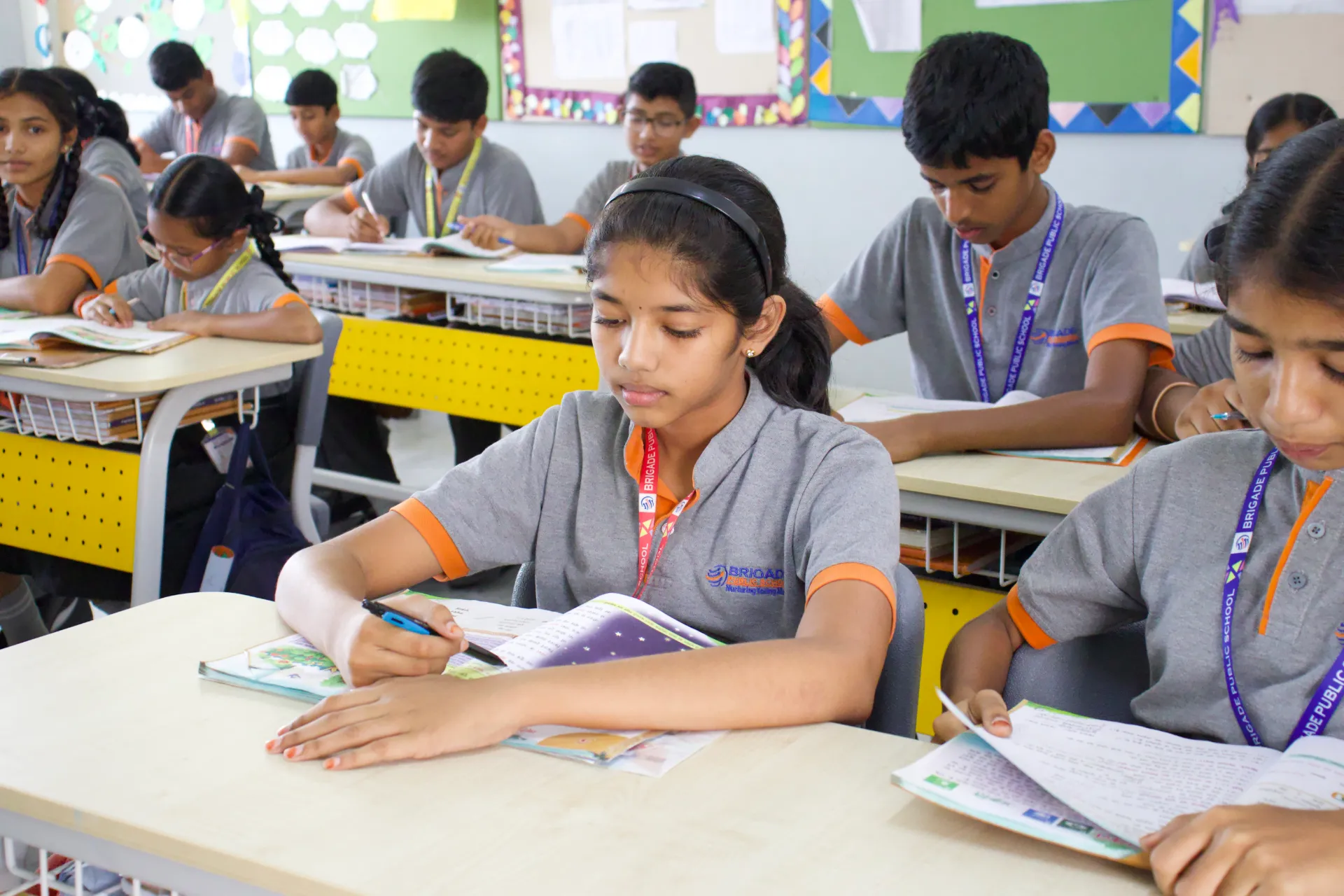 Students in classroom at Brigade Public School, Gurramguda campus