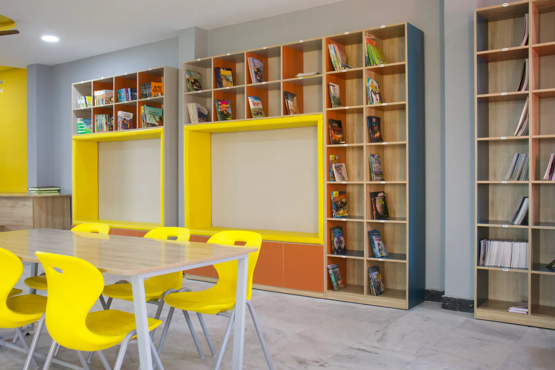 Library reading area at Brigade Public School, Gurramguda campus