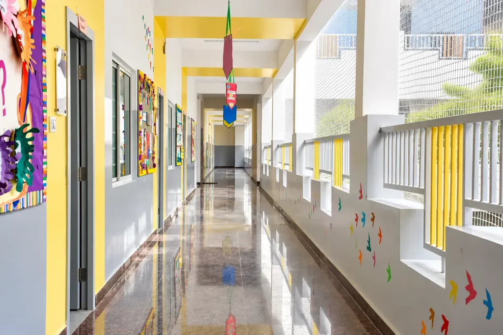 Bright Colourful School Corridor