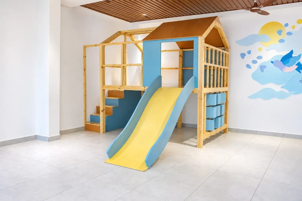 Modern Wooden Playhouse in a Bright Playroom
