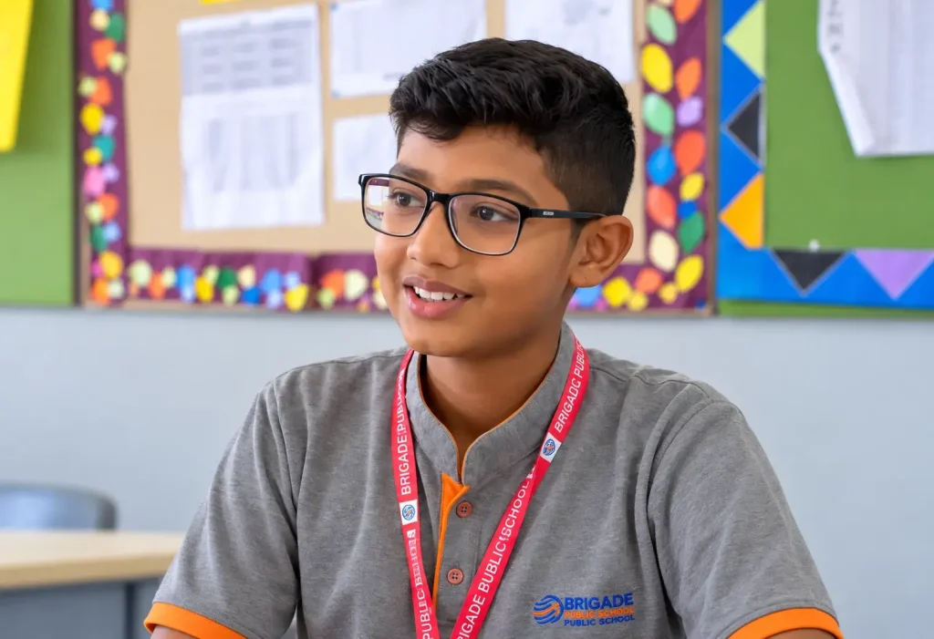 Smiling Student in Classroom Uniform